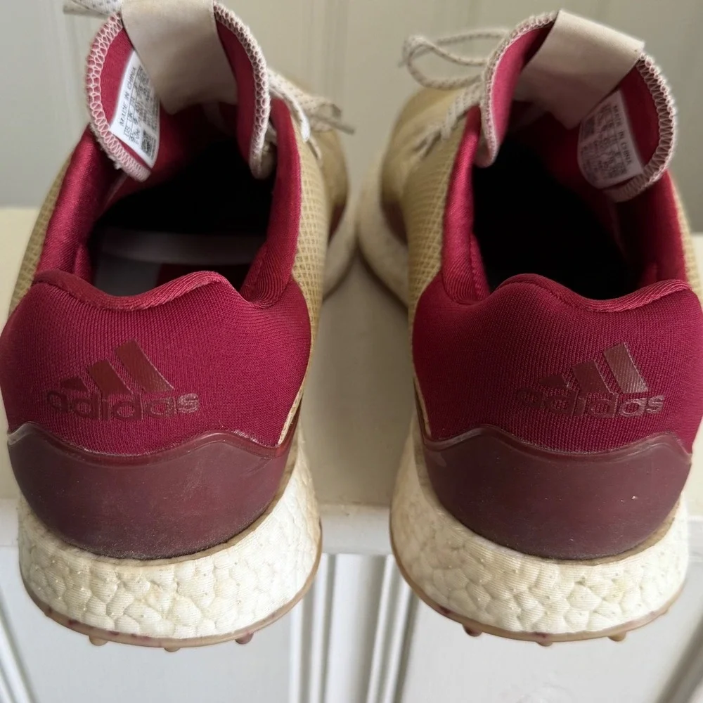 Adidas Crossknit DPR Boost Spikeless Golf Shoes Mens 9.5 Beige Burgundy EF5746